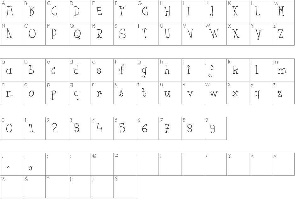 flutSaus font character map preview