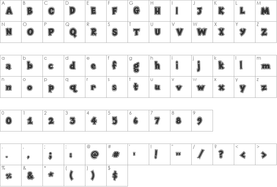 Flutterby font character map preview