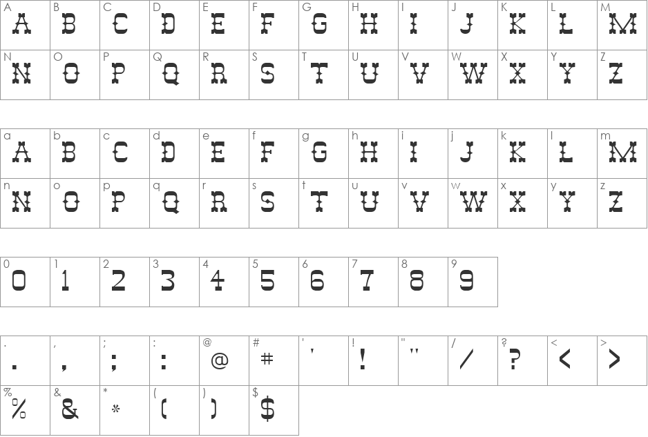 Abilene font character map preview