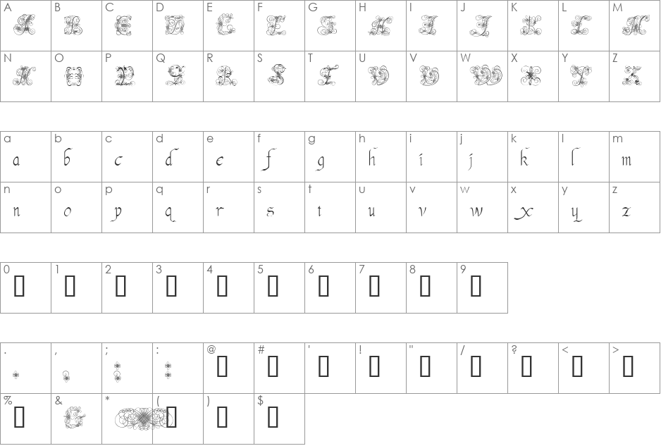 Andrade font character map preview