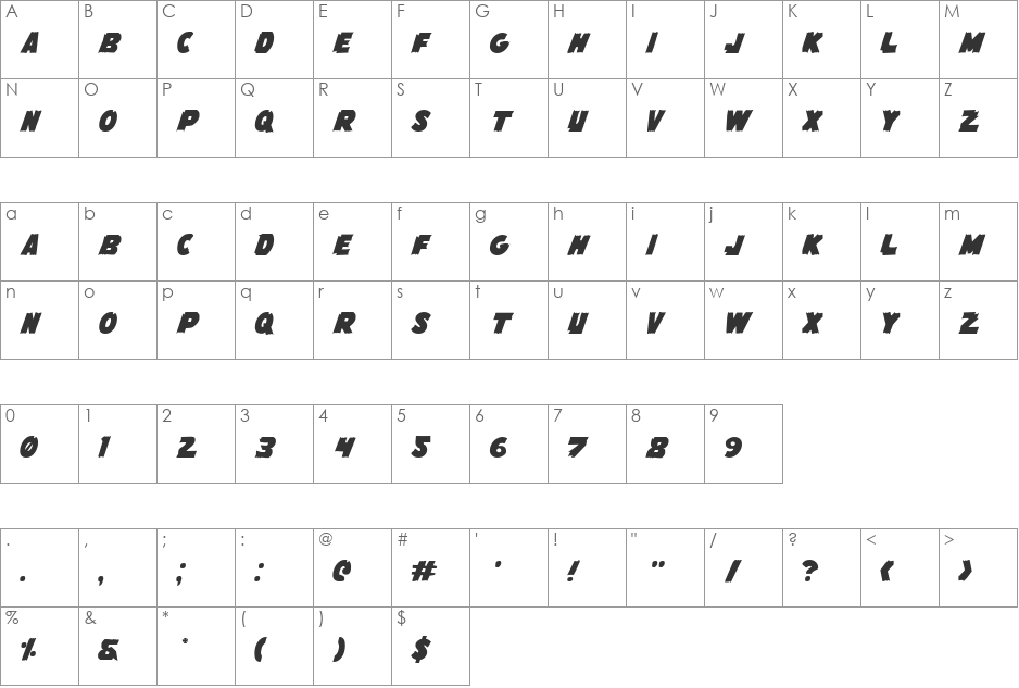 Flying Leatherneck font character map preview