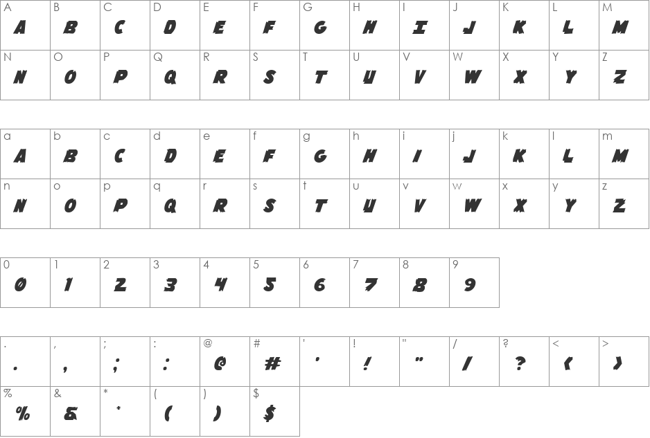 Flying Leatherneck font character map preview