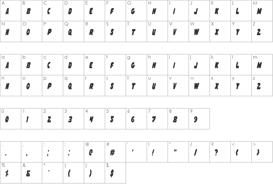 Flying Leatherneck Condensed font character map preview