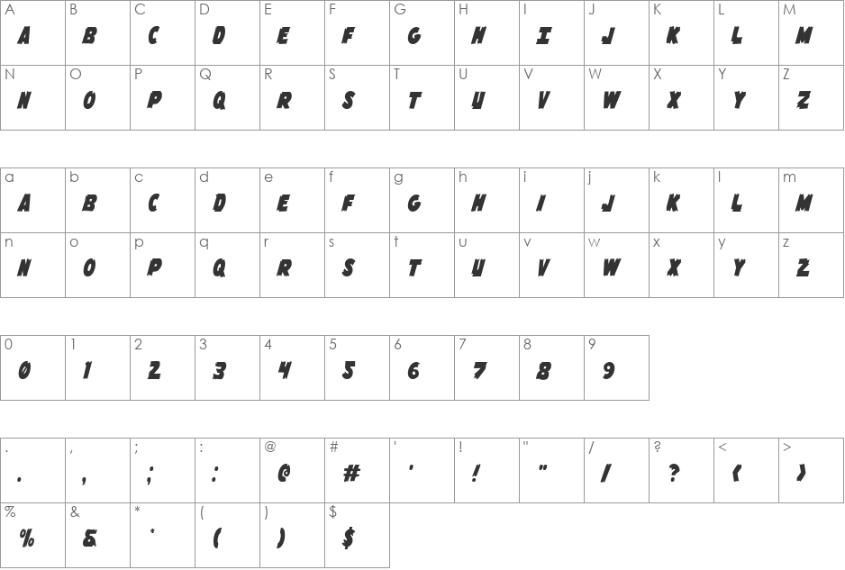 Flying Leatherneck Condensed font character map preview