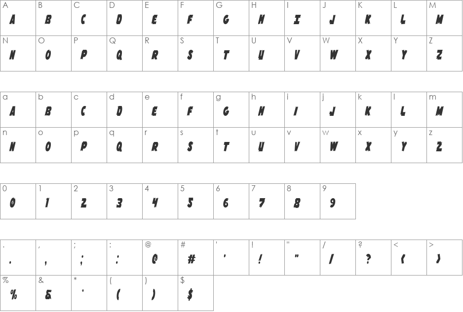 Flying Leatherneck Extra-condensed font character map preview