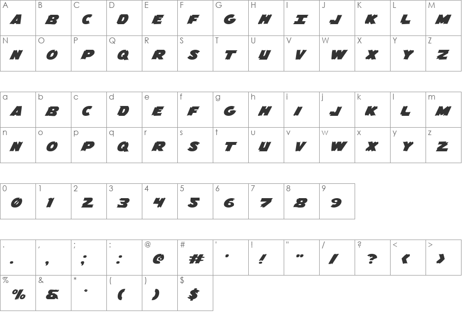 Flying Leatherneck Extra-expanded font character map preview