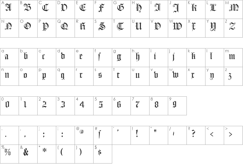 FlyingHollander font character map preview