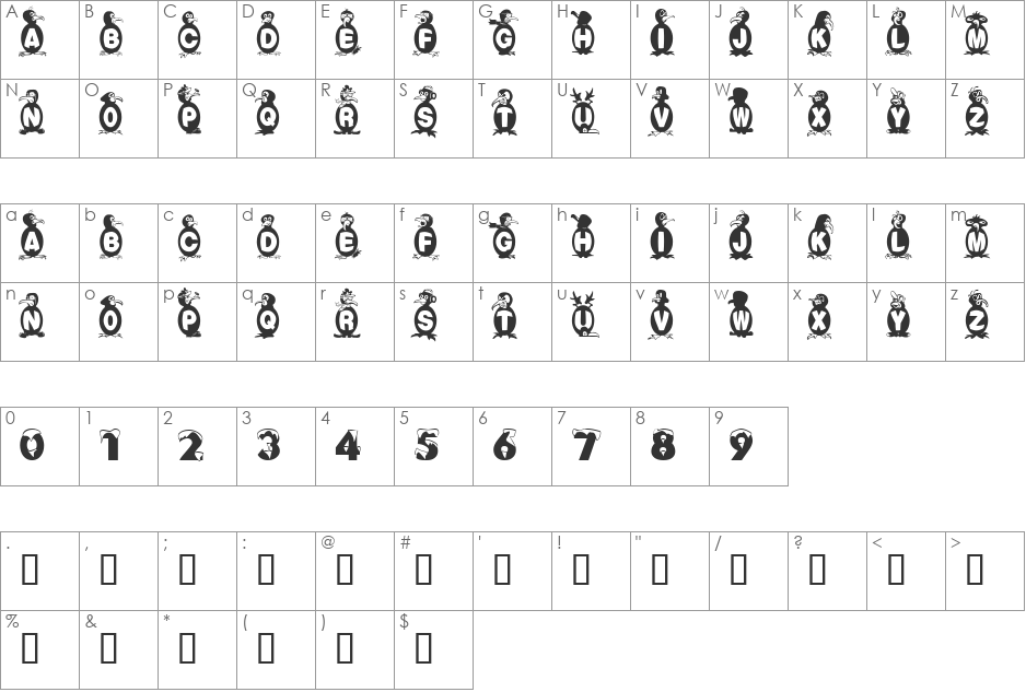 FlyingPenguin font character map preview