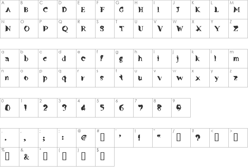 FlyLegs font character map preview