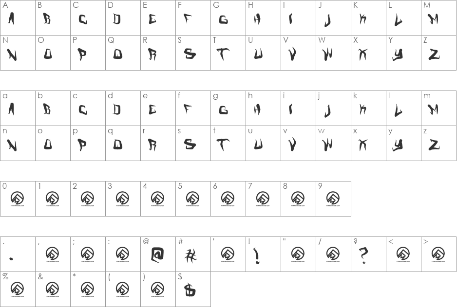 FM Creep Mode font character map preview