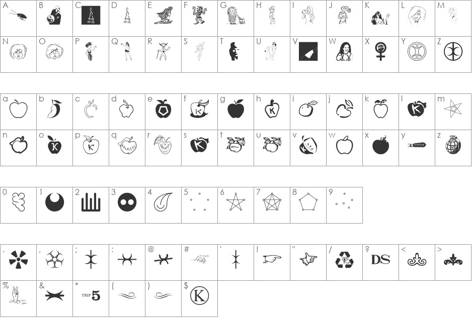 Fnord-Hodge font character map preview