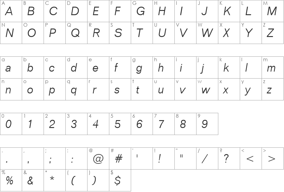 Folder Ni Jana font character map preview