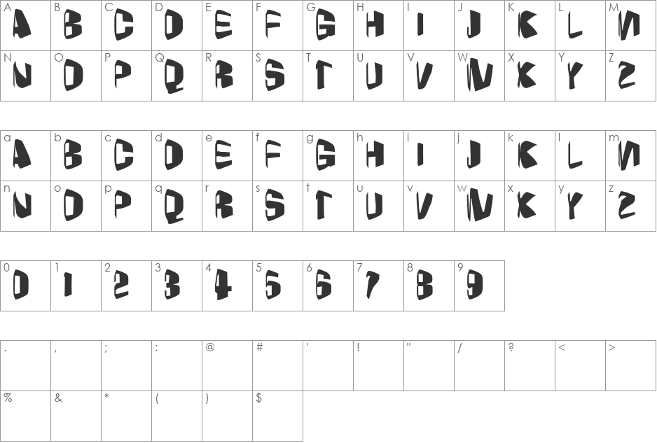 Foldz font character map preview