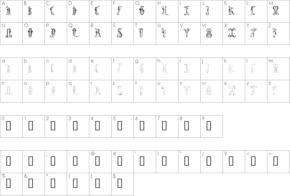 Folhas Caps font character map preview