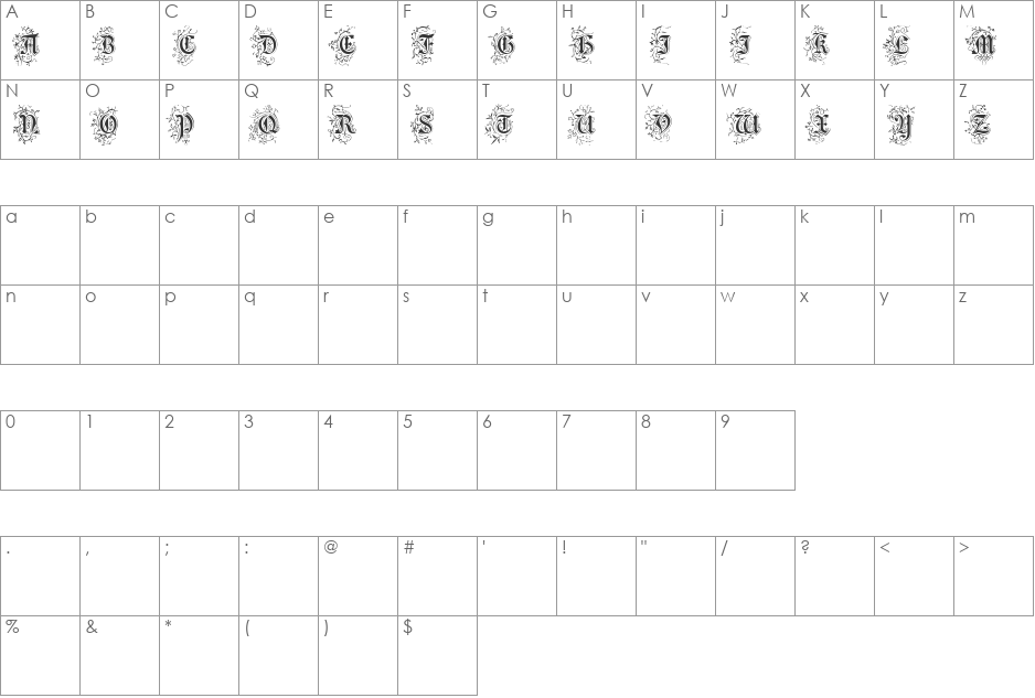 Foliar Initials font character map preview