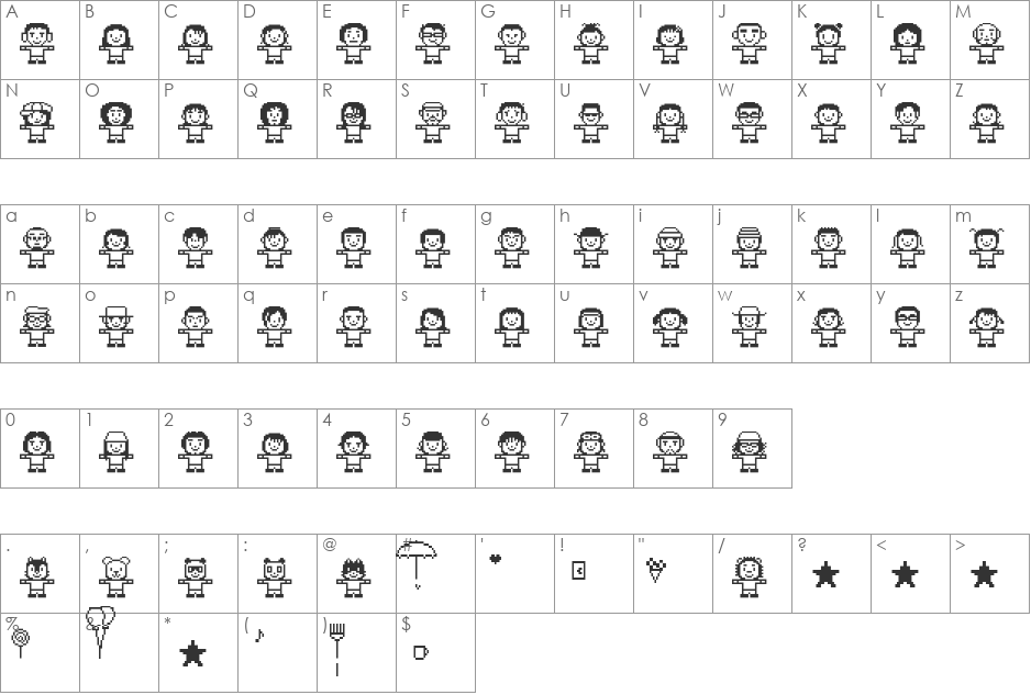 Folk font character map preview