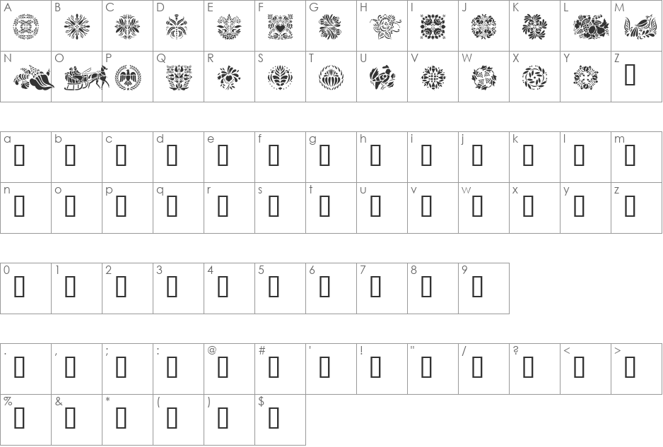 Folk Art font character map preview