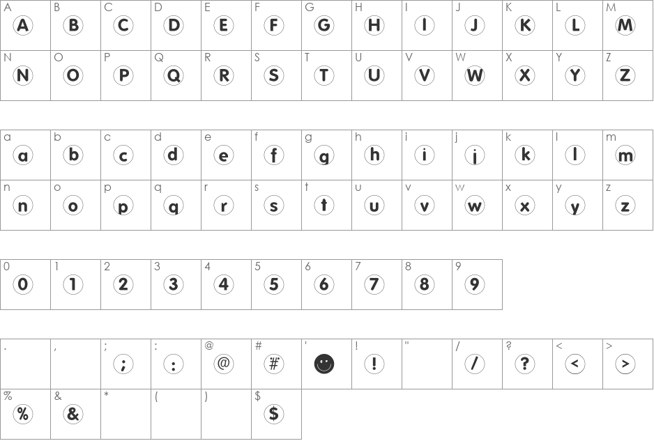 FolksCirclePositive font character map preview