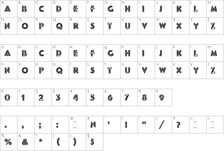 Follies LET font character map preview