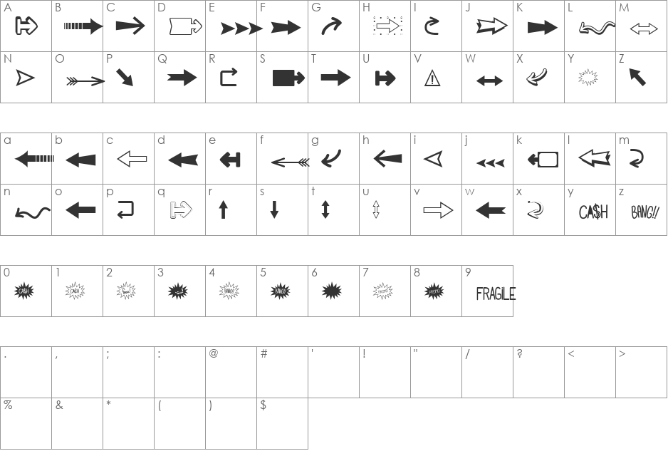 Follow The Arrow font character map preview