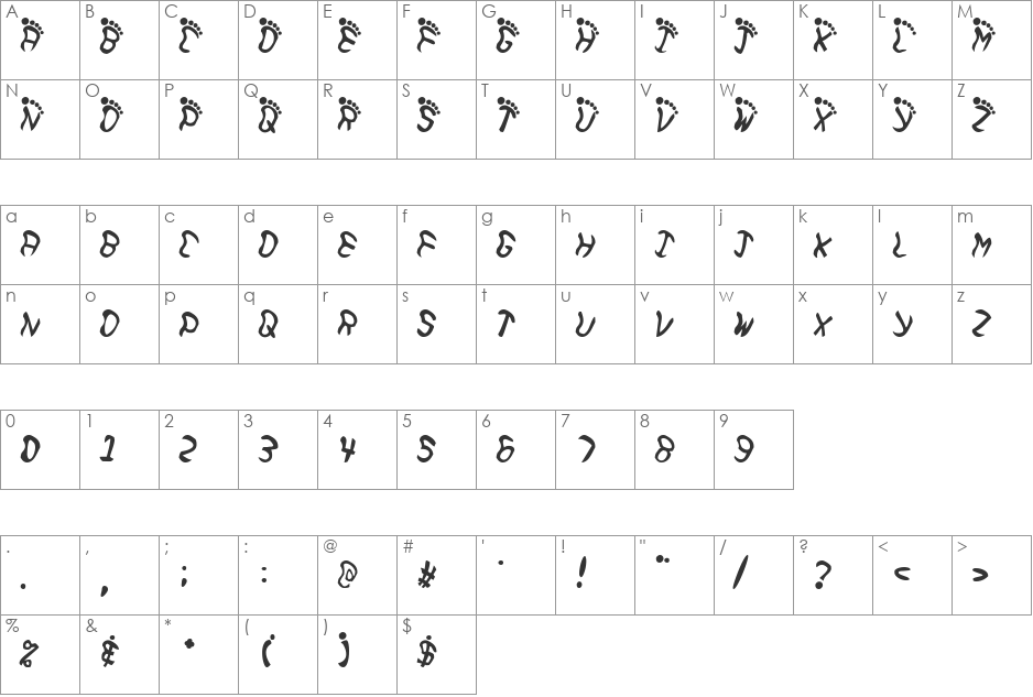 Follower font character map preview
