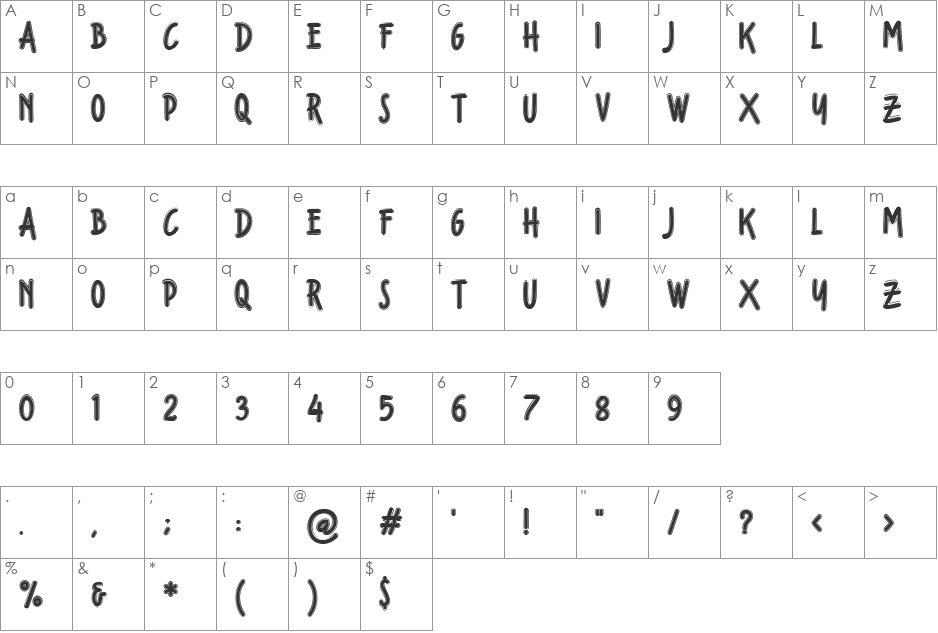 Fondian Outline font character map preview