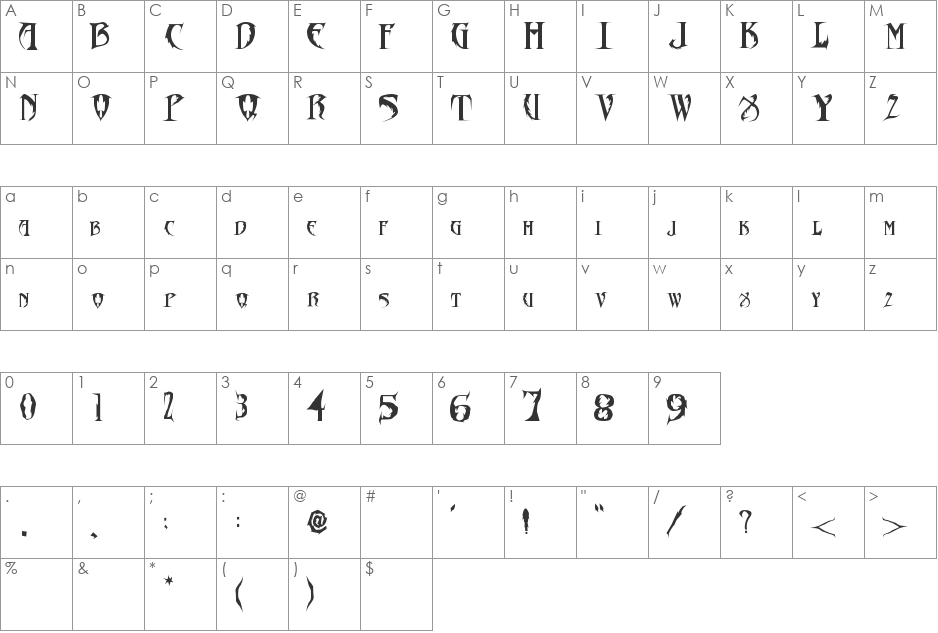 Font diablos inc. font character map preview