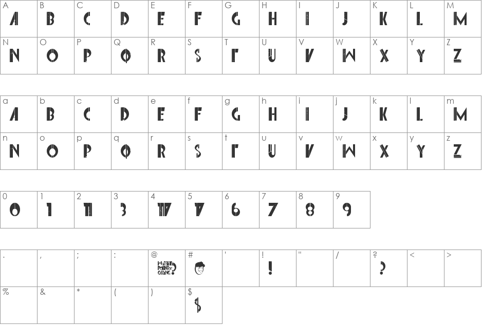Font Interrupted font character map preview