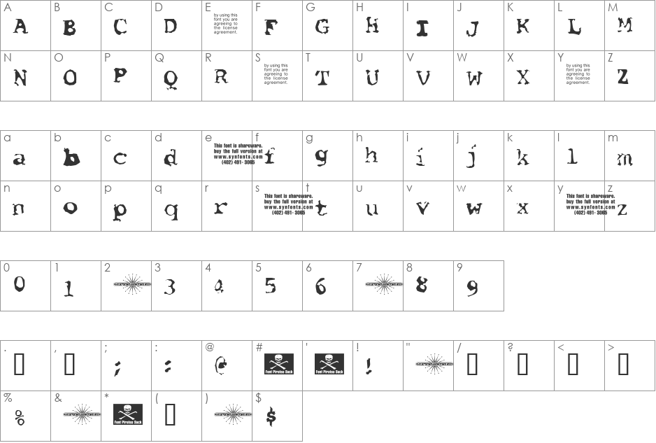 Font Pirate font character map preview