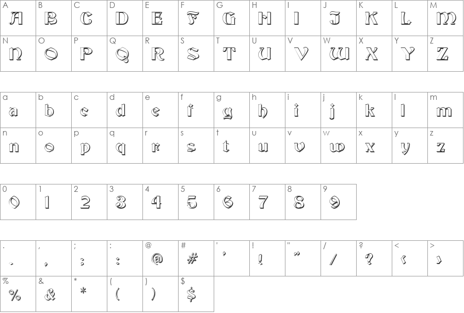 Fontainebleau font character map preview