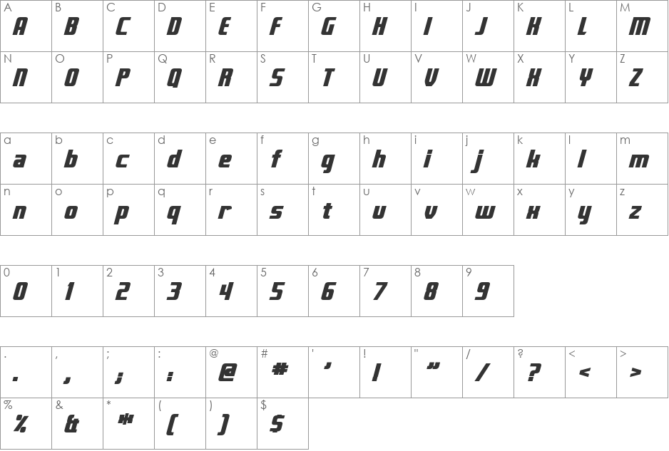 Fontana font character map preview