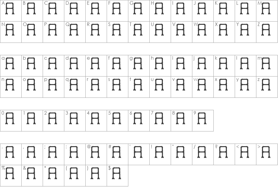 Freeanera font character map preview