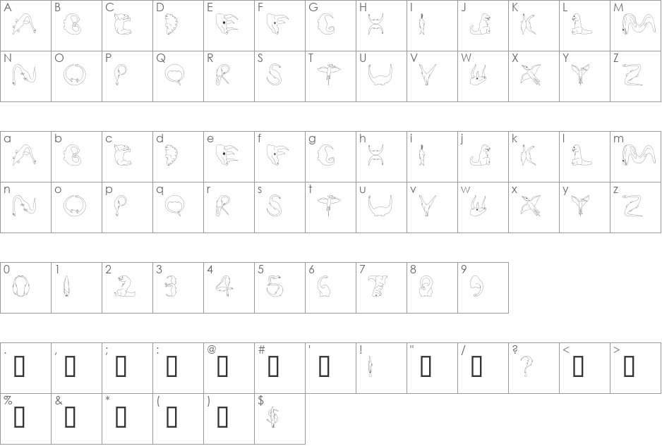 FontaSaurus font character map preview
