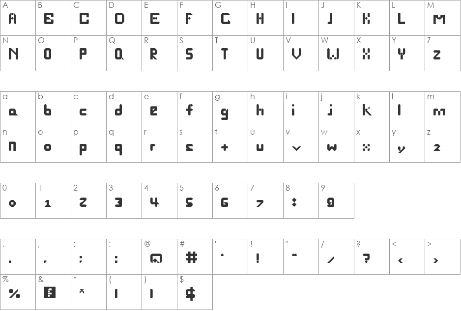 Freeastic font character map preview