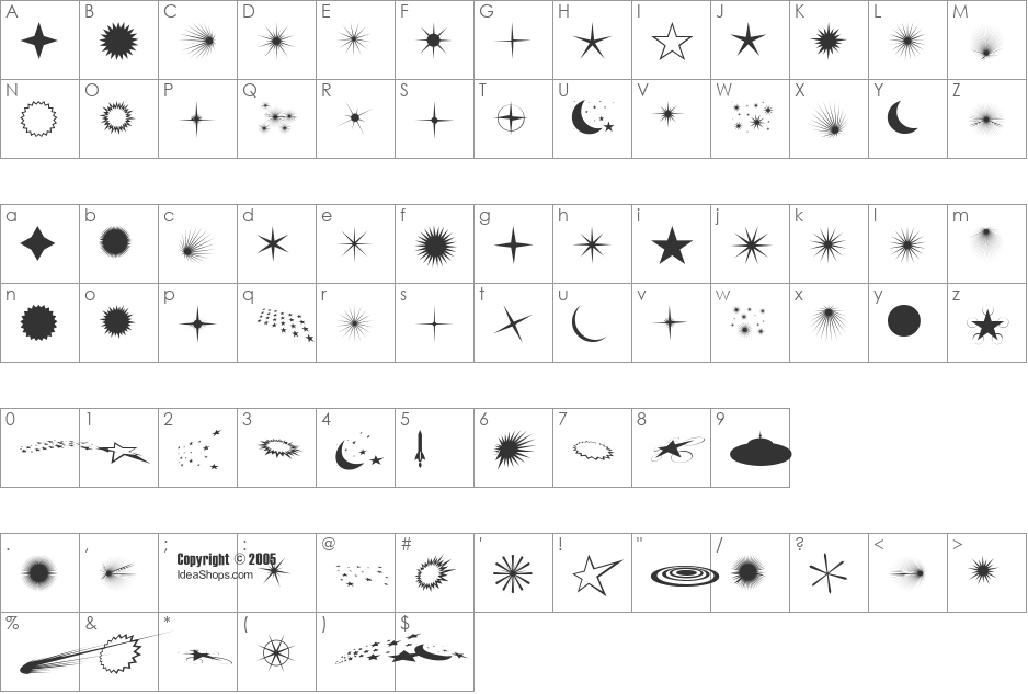 FontCo Flares font character map preview