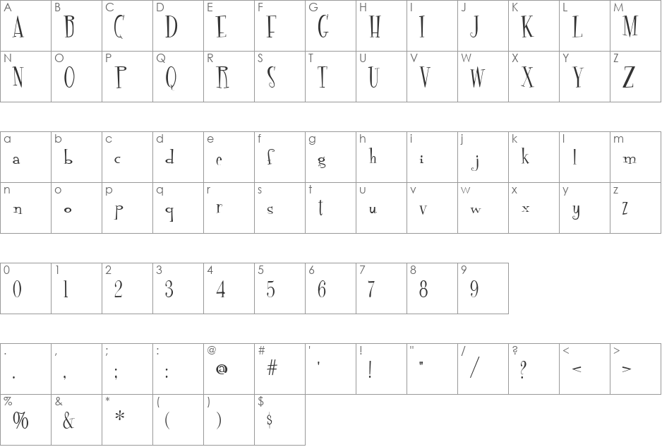 Fontdinerdotcom font character map preview