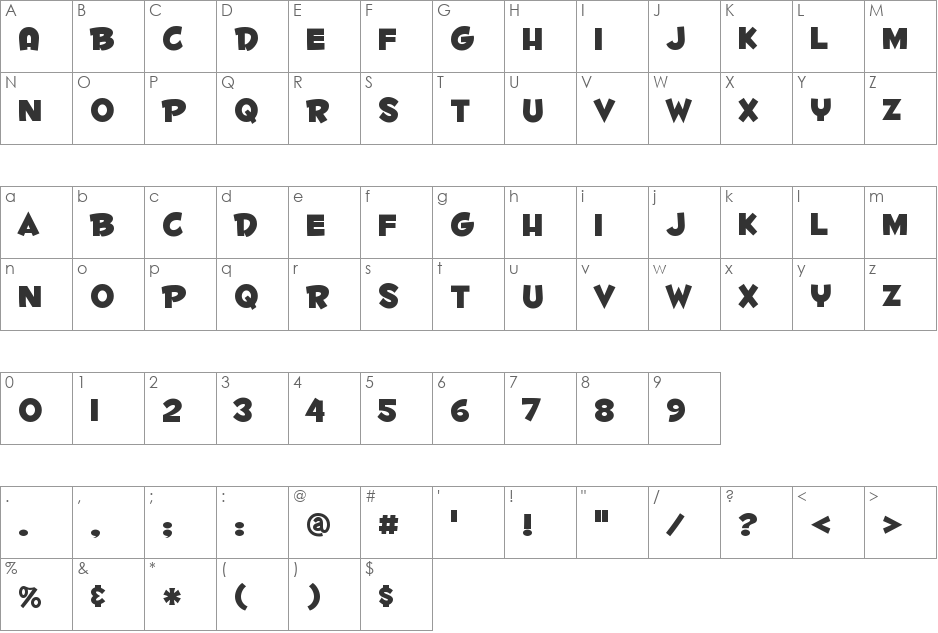 Fontdinerdotcom Huggable font character map preview