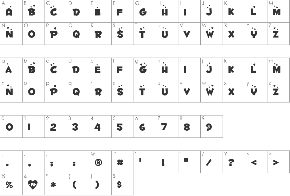Fontdinerdotcom Luvable font character map preview