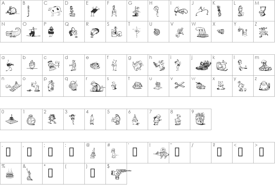 FontooniesTwo font character map preview