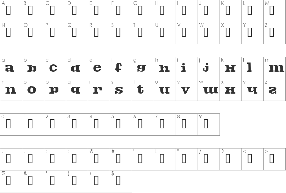 FontosCrude font character map preview