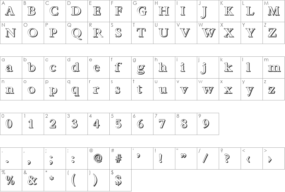 AndrewBeckerShadow-Medium font character map preview