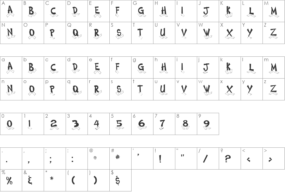 Footsteps DB font character map preview