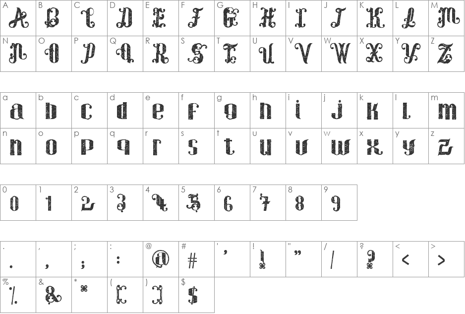 For Winter font character map preview