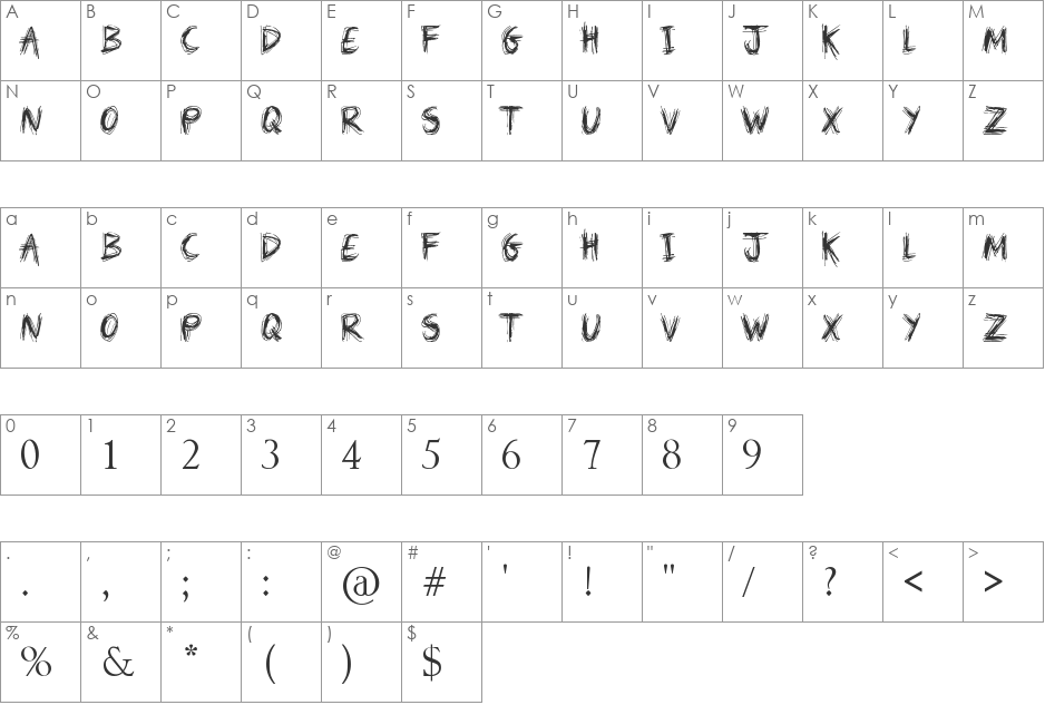 Forbidden Land font character map preview