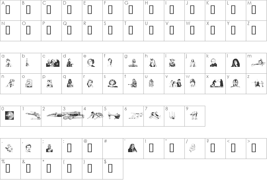 Forced Reentry font character map preview