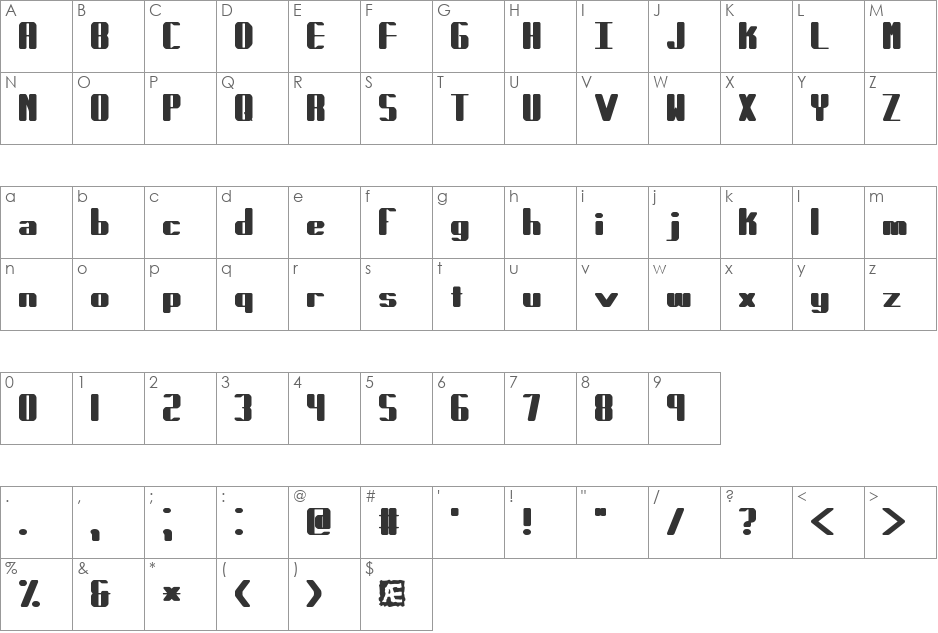 Forcible BRK font character map preview