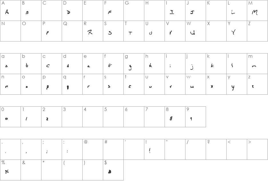 Foreign Faction font character map preview