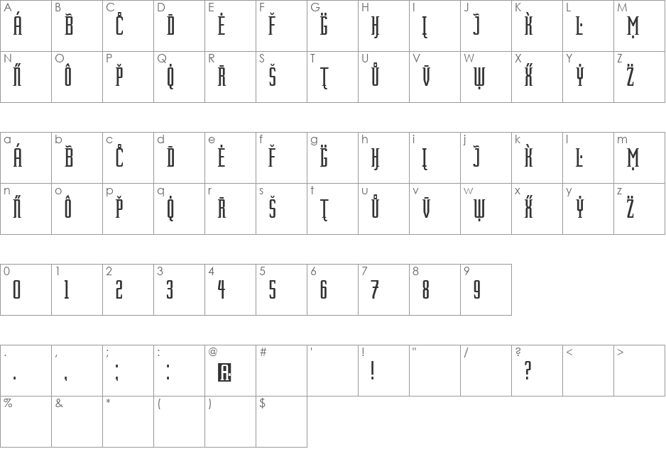 ForeignSheetMetal font character map preview