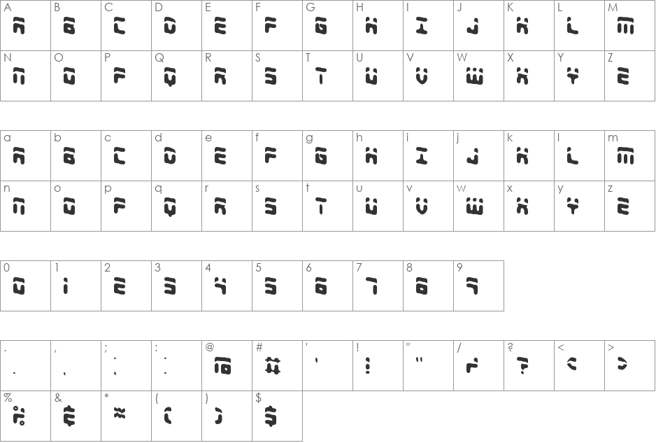 Foreshadow BRK font character map preview