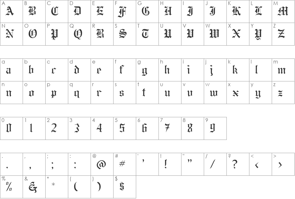 Forest font character map preview